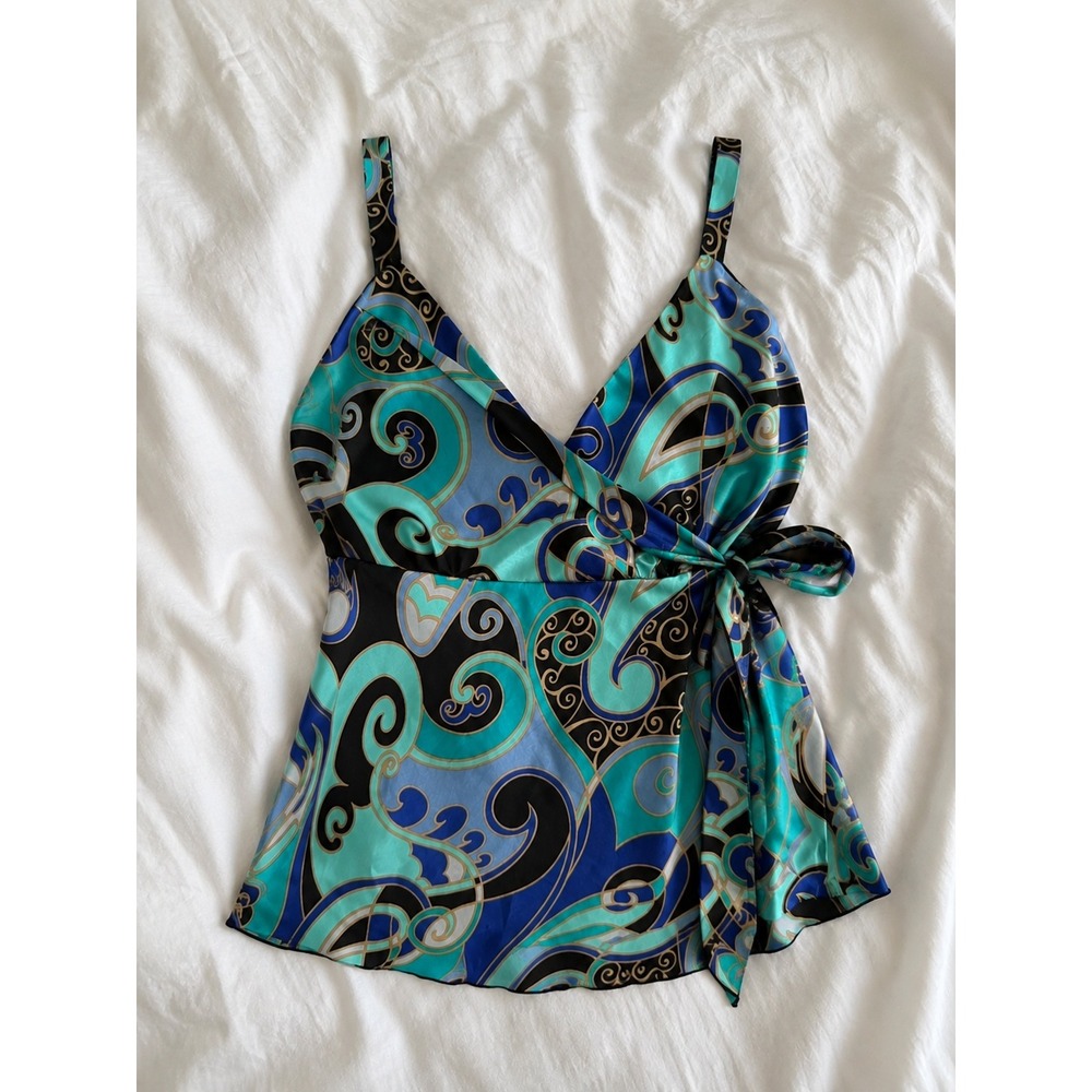 Bisou Bisou Y2K Side Tie Top 12 Blue Paisley Swirl Camisole 2000s babydoll